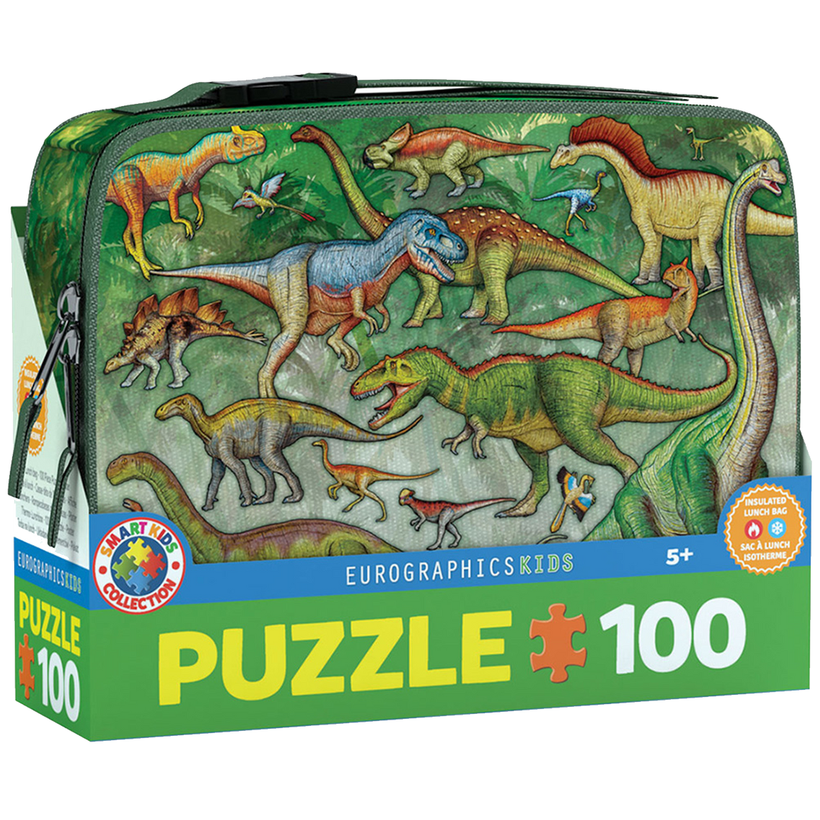 Quebra-Cabeça Dinossauros de 100 Peças em Formato de Bolsa (+5)