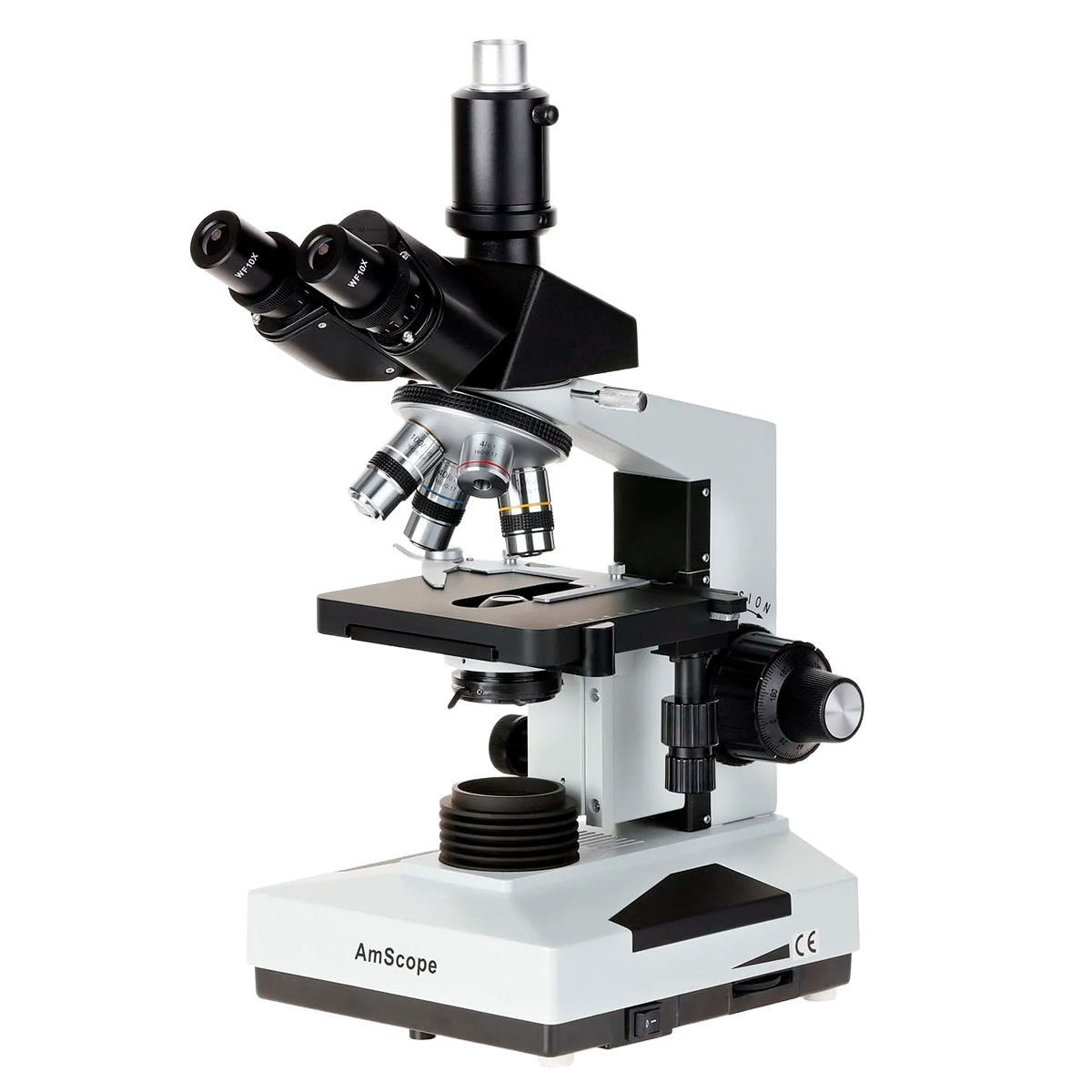 Microscópio Composto Trinocular Biológico AmScope Série T490 40×–1000× Simul Focal com Câmera USB 3.0 de 5 MP C-Mount