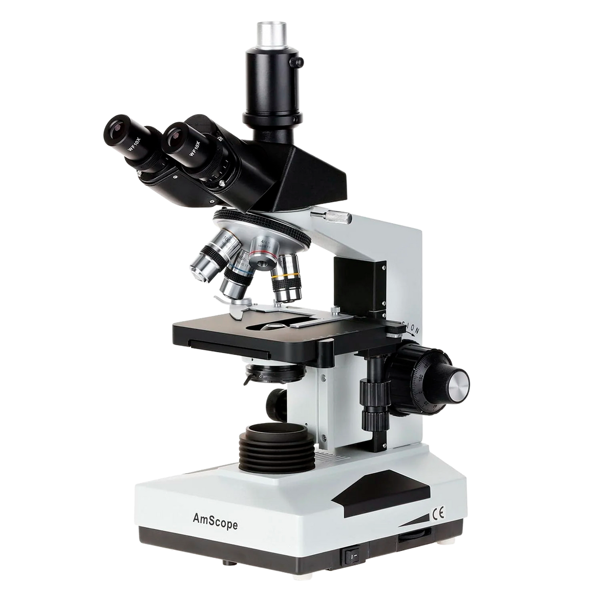 Microscópio Composto Trinocular Biológico AmScope Série T490 40×–1000× Simul Focal com Câmera USB 3.0 de 5 MP C-Mount