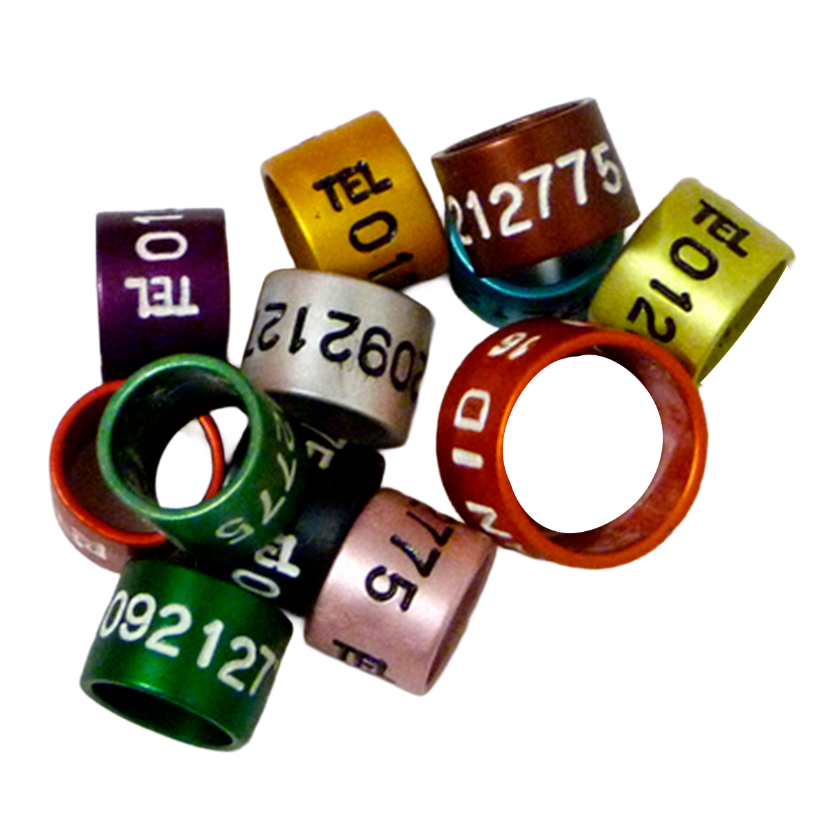 Anilhas de Alumínio Coloridas Numeradas e com Letras para Pesquisa com Aves Aquáticas (x 10 un.)