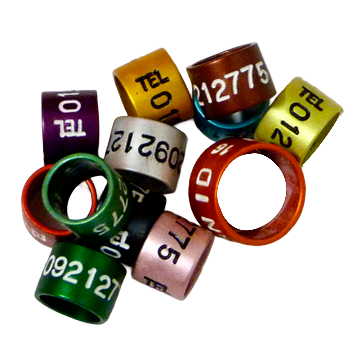 Anilhas de Alumínio Coloridas Numeradas e com Letras para Pesquisa com Aves Aquáticas (x 10 un.)