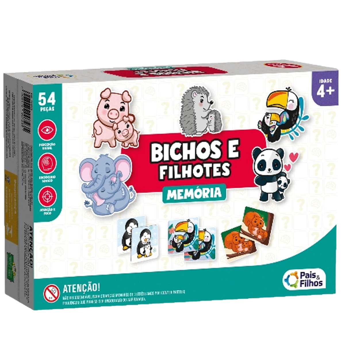 Jogo da Memória Bichos e Filhotes 54 Peças (+6)
