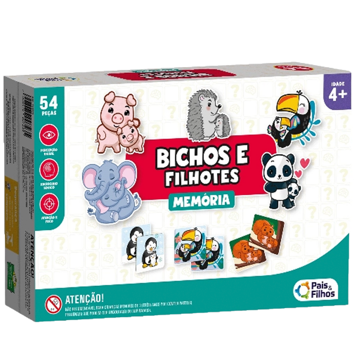 Jogo da Memória Bichos e Filhotes 54 Peças (+6)