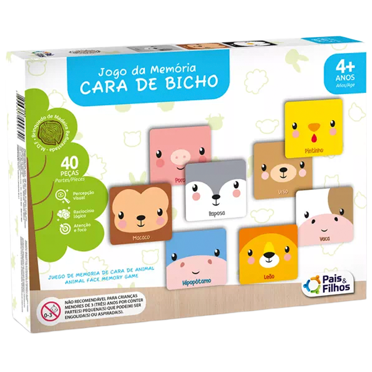 Jogo da Memória Cara de Bicho 40 Peças (+4)