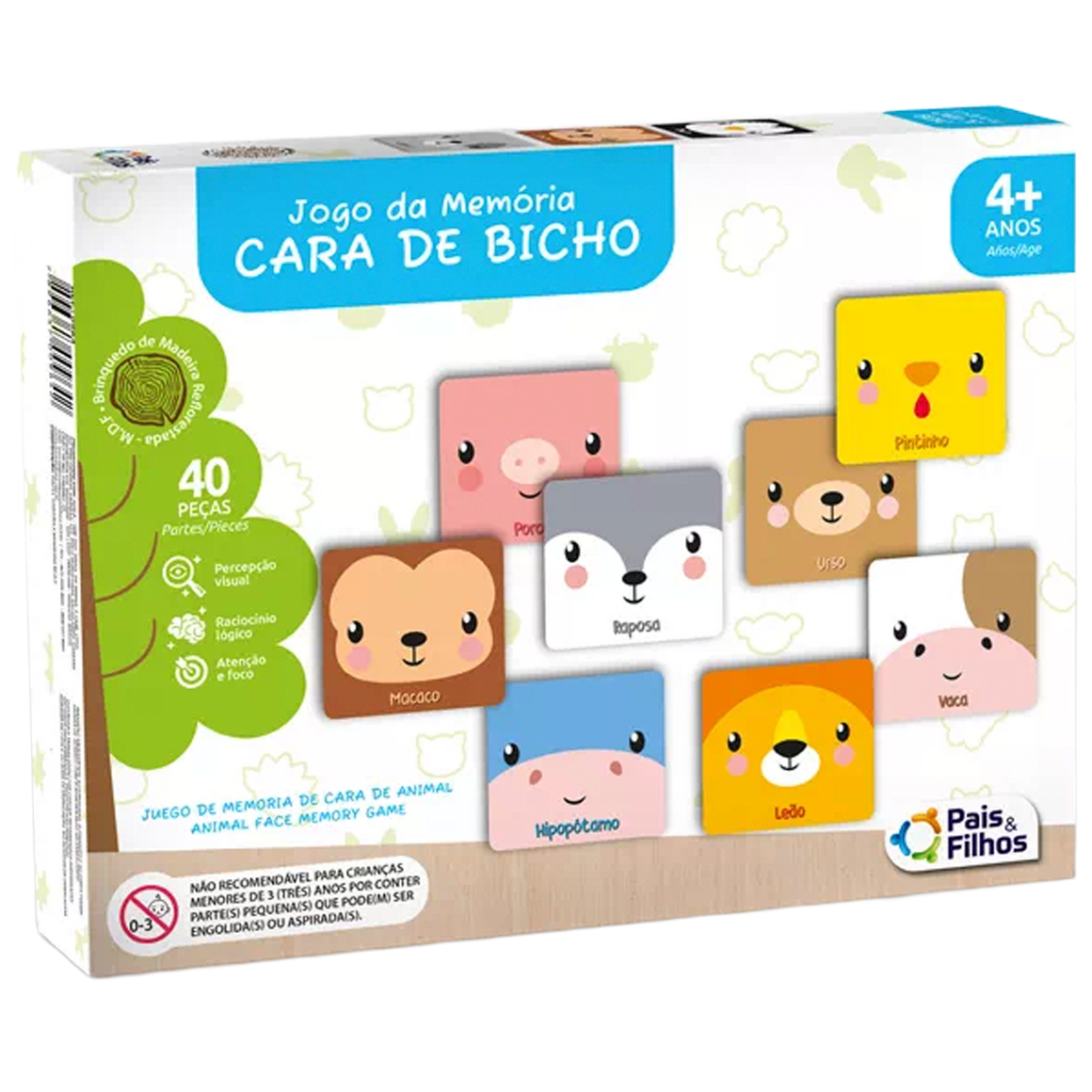 Jogo da Memória Cara de Bicho 40 Peças (+4)