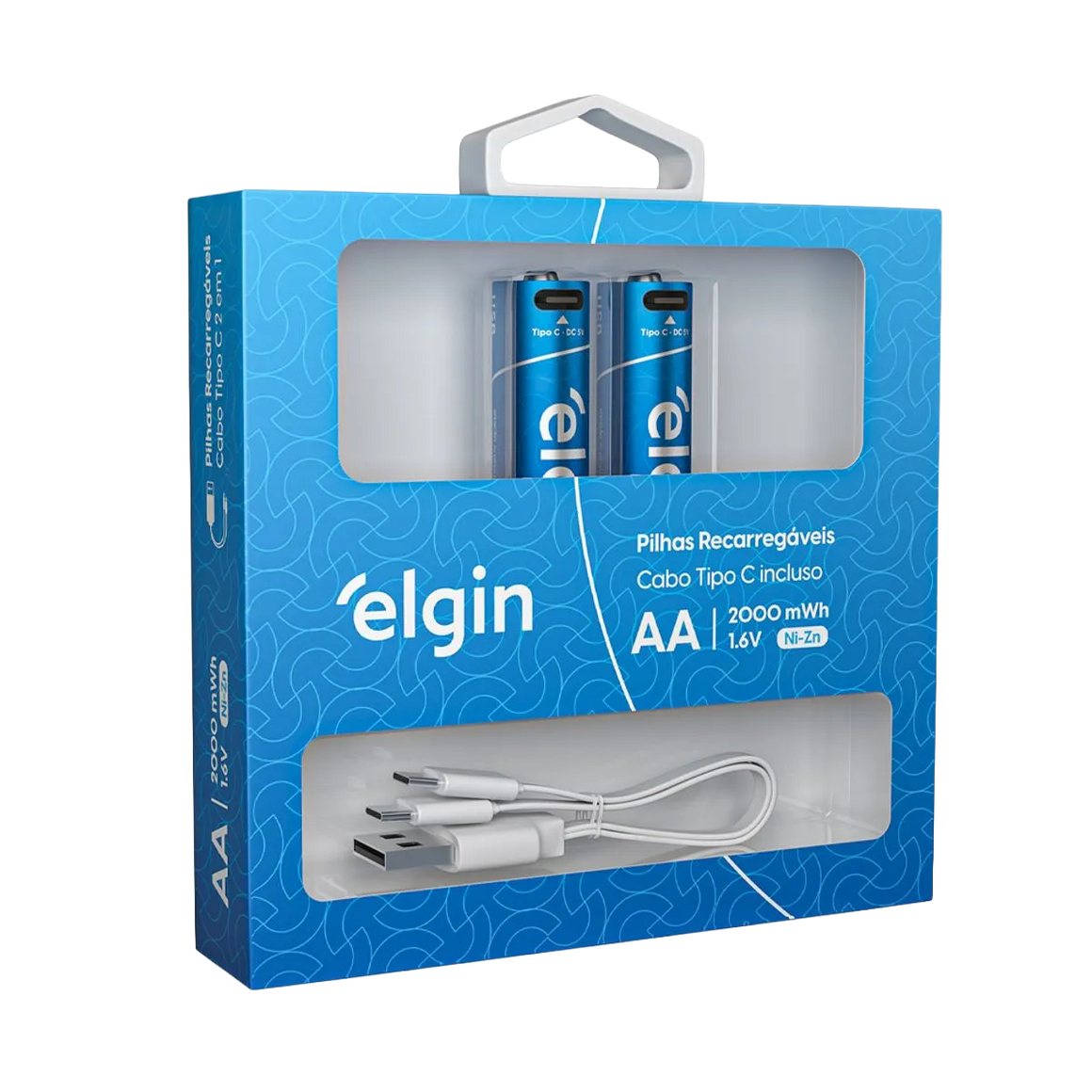 Pilhas Alcalina Recarregável USB-C 1200 mAh e Cabo USB