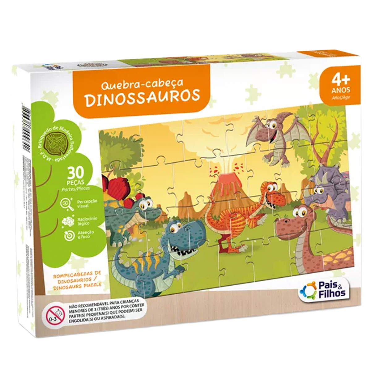 Quebra-Cabeça Dinossauros 30 Peças (+4)