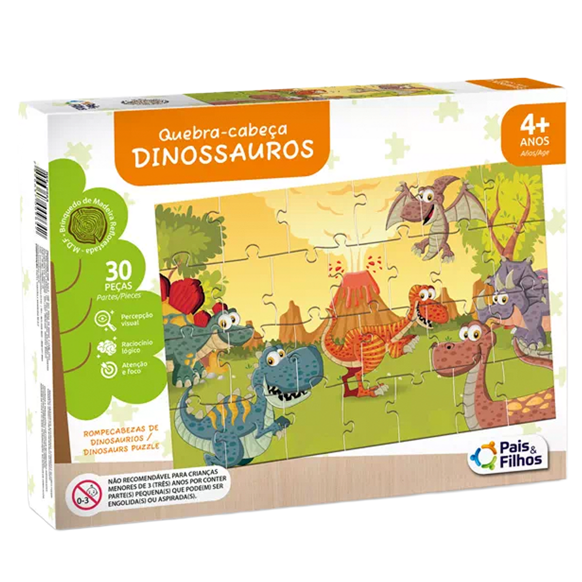 Quebra-Cabeça Dinossauros 30 Peças (+4)