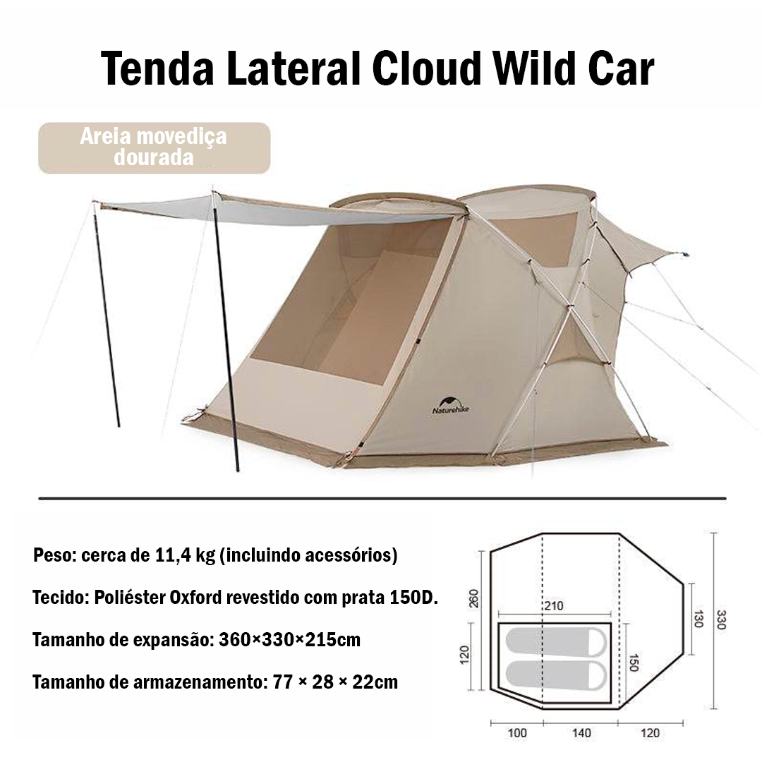 Tenda lateral Naturehike para SUV com Fixação Traseira: toldo à Prova d'Agua com Revestimento Prateado e Proteção Solar