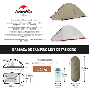 Naturehike Cloud Up 2 atualizado Pro 2 pessoas 20D Barraca Ultraleve à Prova d'água para Camping, Caminhadas e Viagens