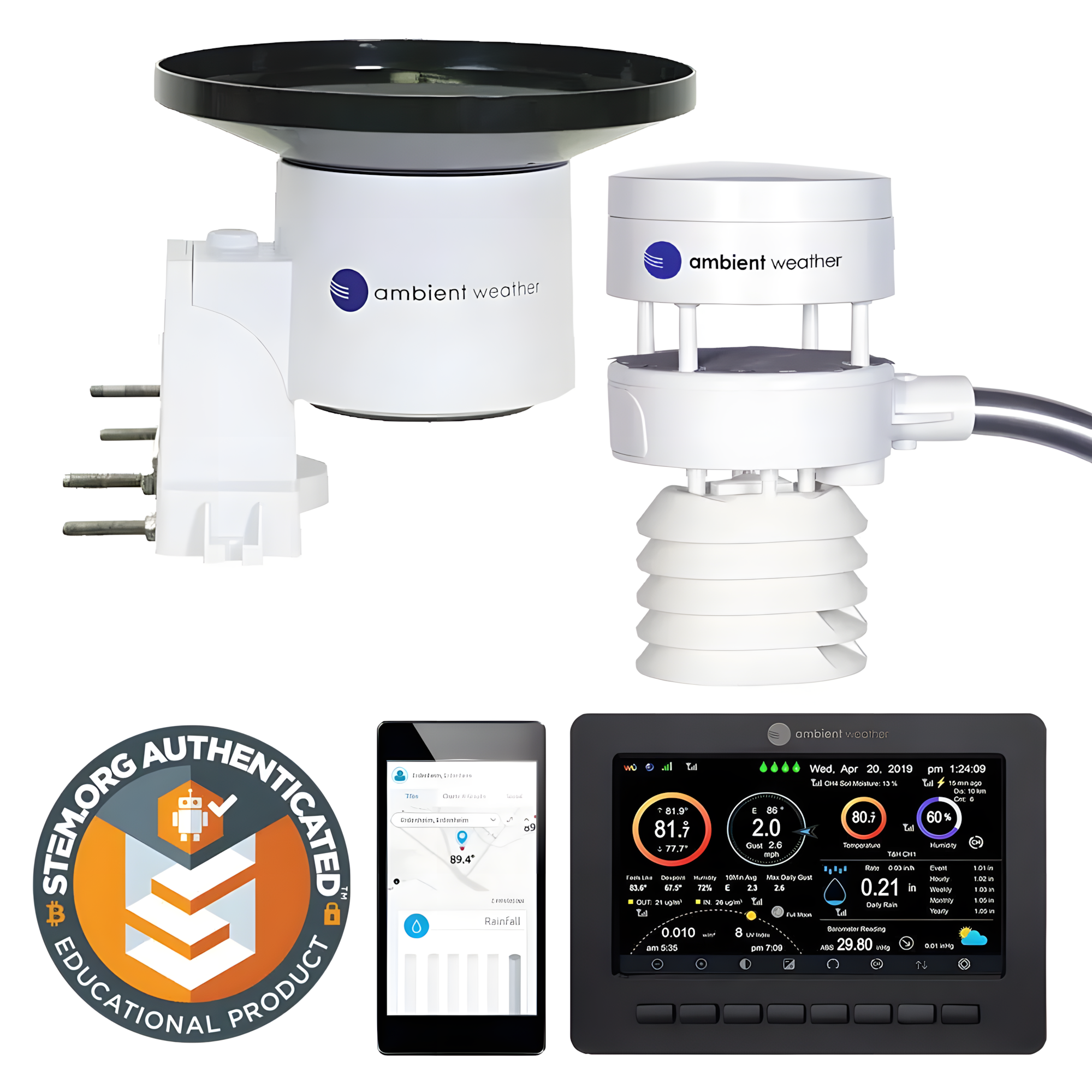 Estação Meteorológica Inteligente Profissional Ambient Weather Ultrassônica WS-5000, Alimentação por Cabo