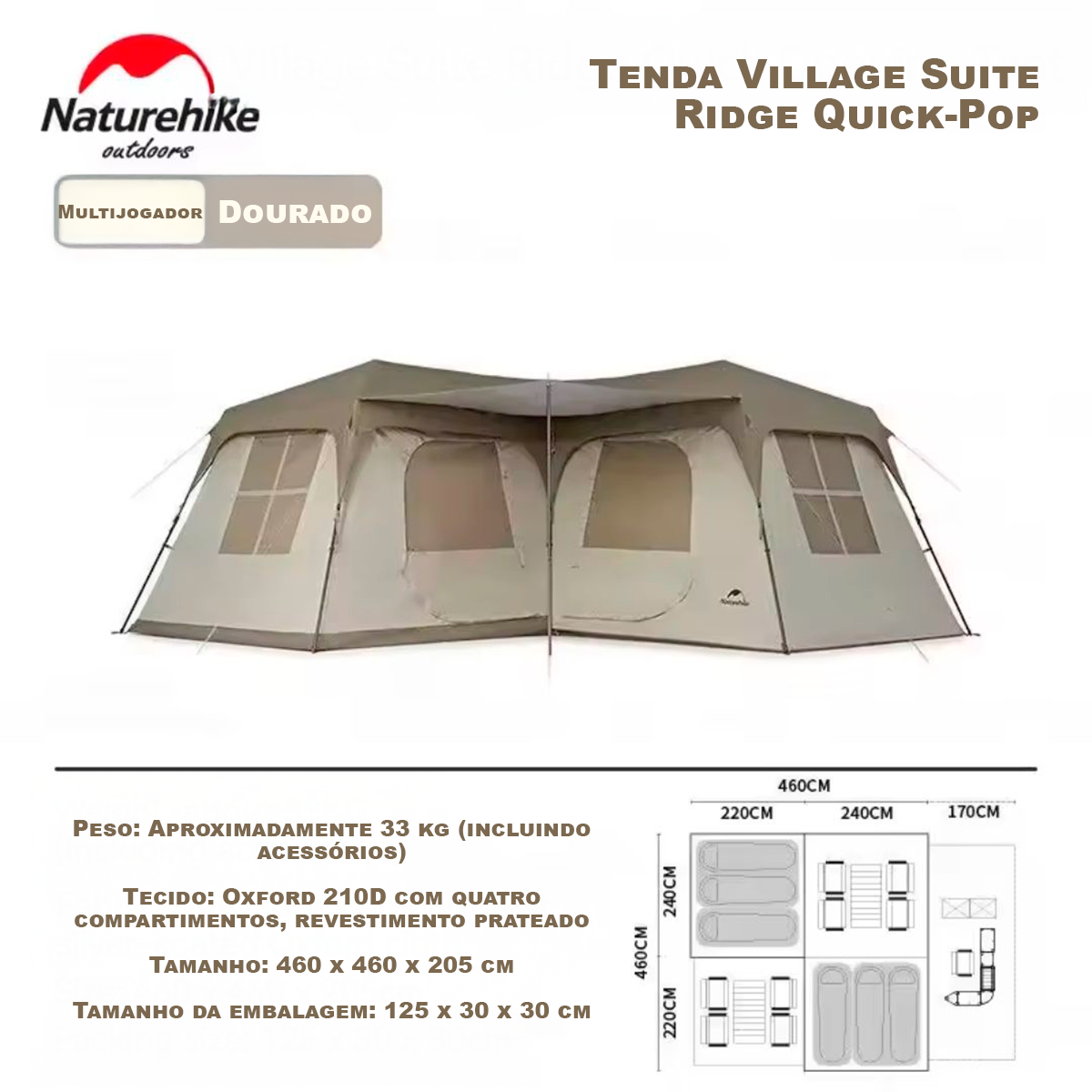 Barraca Village Suite Ridge Automática Para 9 a 12 Pessoas Naturehike