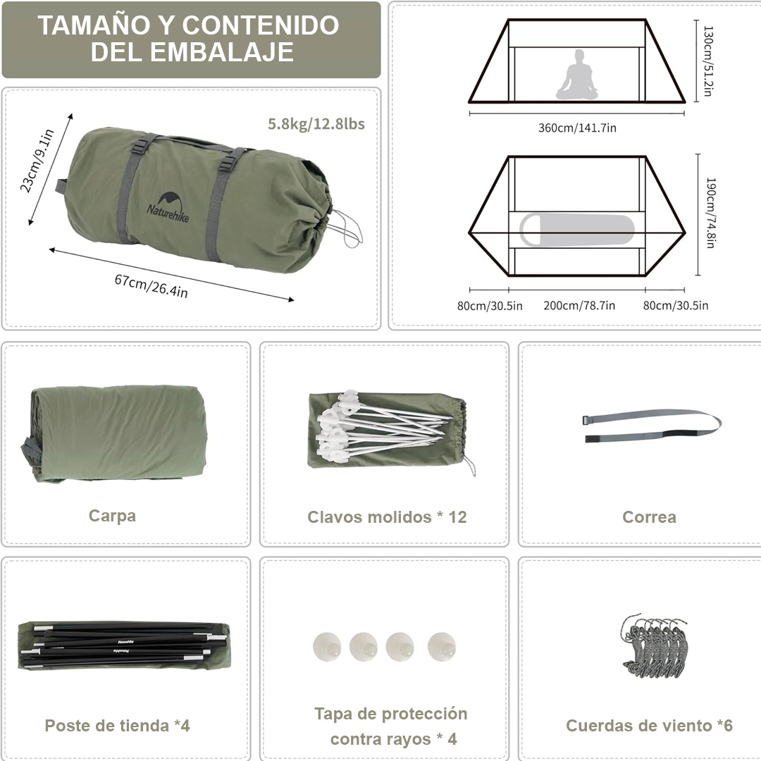 Barraca de Acampamento de Algodão com Janela para Chaminé Naturehike ARES de 4 Estações