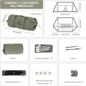 Barraca de Acampamento de Algodão com Janela para Chaminé Naturehike ARES de 4 Estações