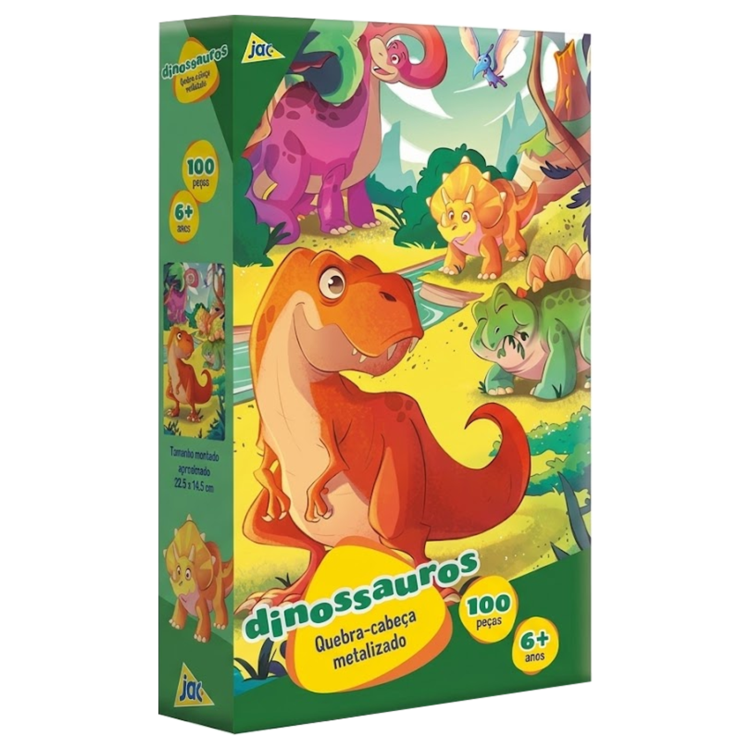 Quebra-Cabeça Dinossauros Metalizado de 100 Peças (+6)