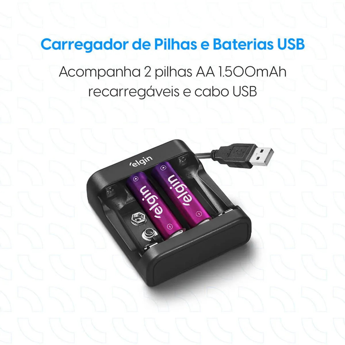 Carregador de Pilhas e Baterias Elgin Micro USB com 2 Pilhas AA 1500 mAh