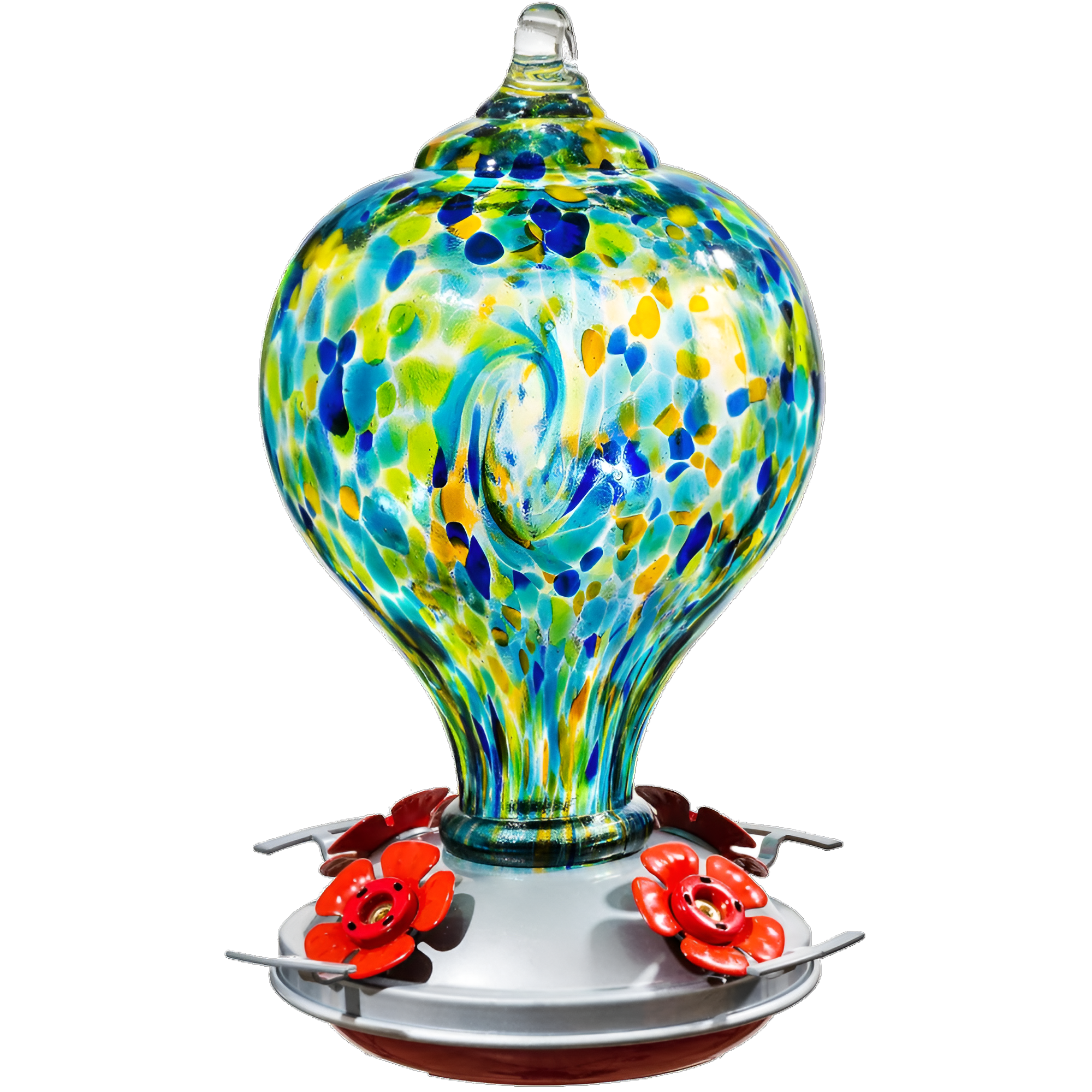 Comedouro para Beija-flores Grateful Gnome Campanário em Vidro Soprado à Mão com Poleiro 32 oz