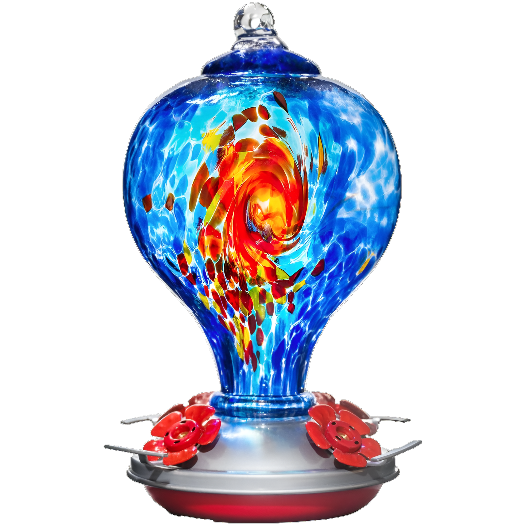 Comedouro para Beija-flores Grateful Gnome Campanário em Vidro Soprado à Mão com Poleiro 32 oz