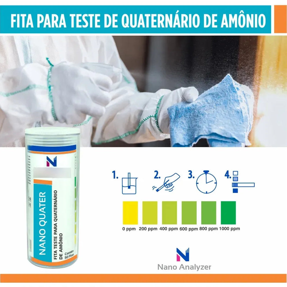 Fitas para Teste de Quaternário de Amônio 0 - 1000 ppm