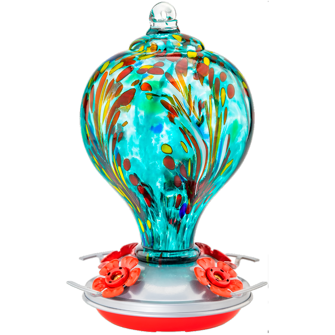 Comedouro para Beija-flores Grateful Gnome Campanário em Vidro Soprado à Mão com Poleiro 32 oz