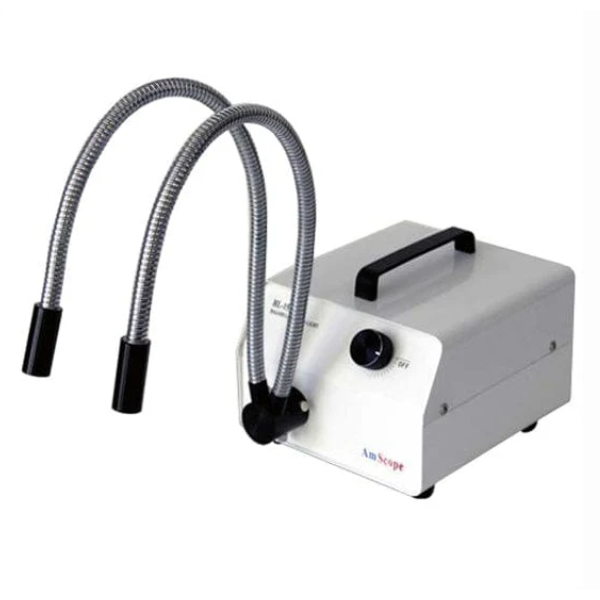 Iluminador de fibra óptica AmScope de 150 W com haste dupla flexível