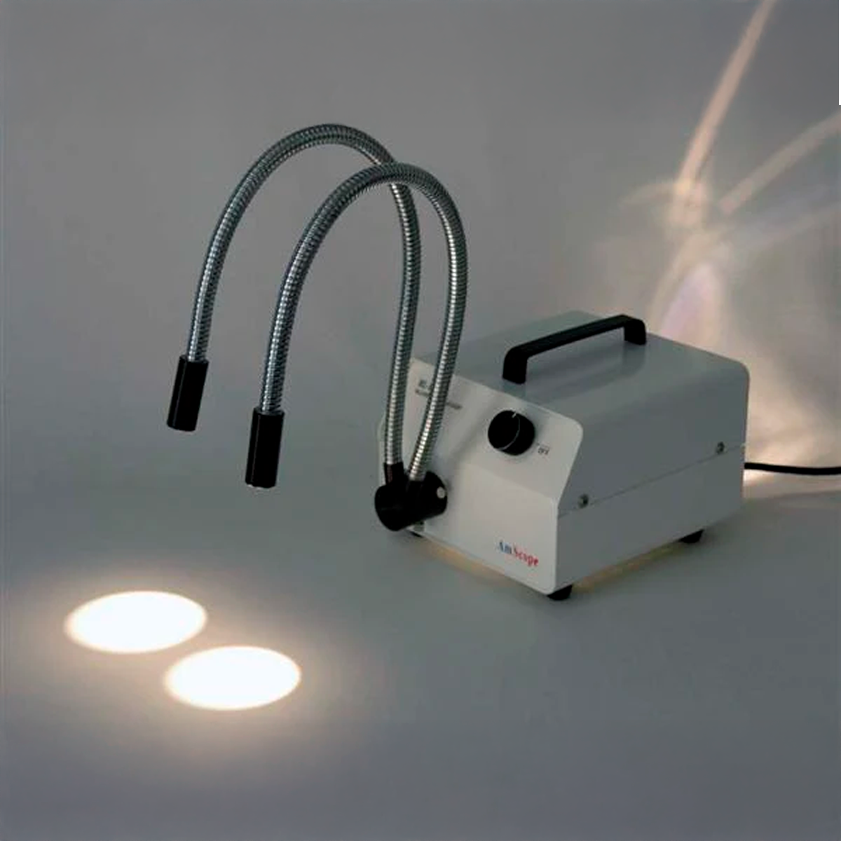 Iluminador de fibra óptica AmScope de 150 W com haste dupla flexível