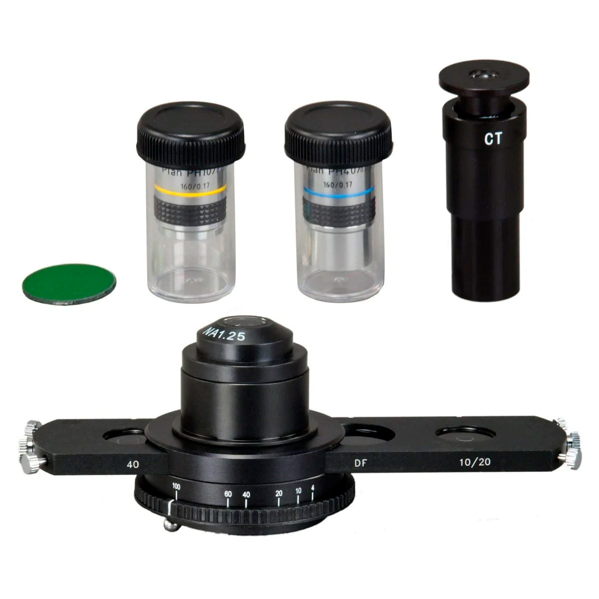 Kit de Contraste de Fases PLAN OMAX de Campo Escuro e Campo Claro para Microscópios Compostos com Maleta de Transporte