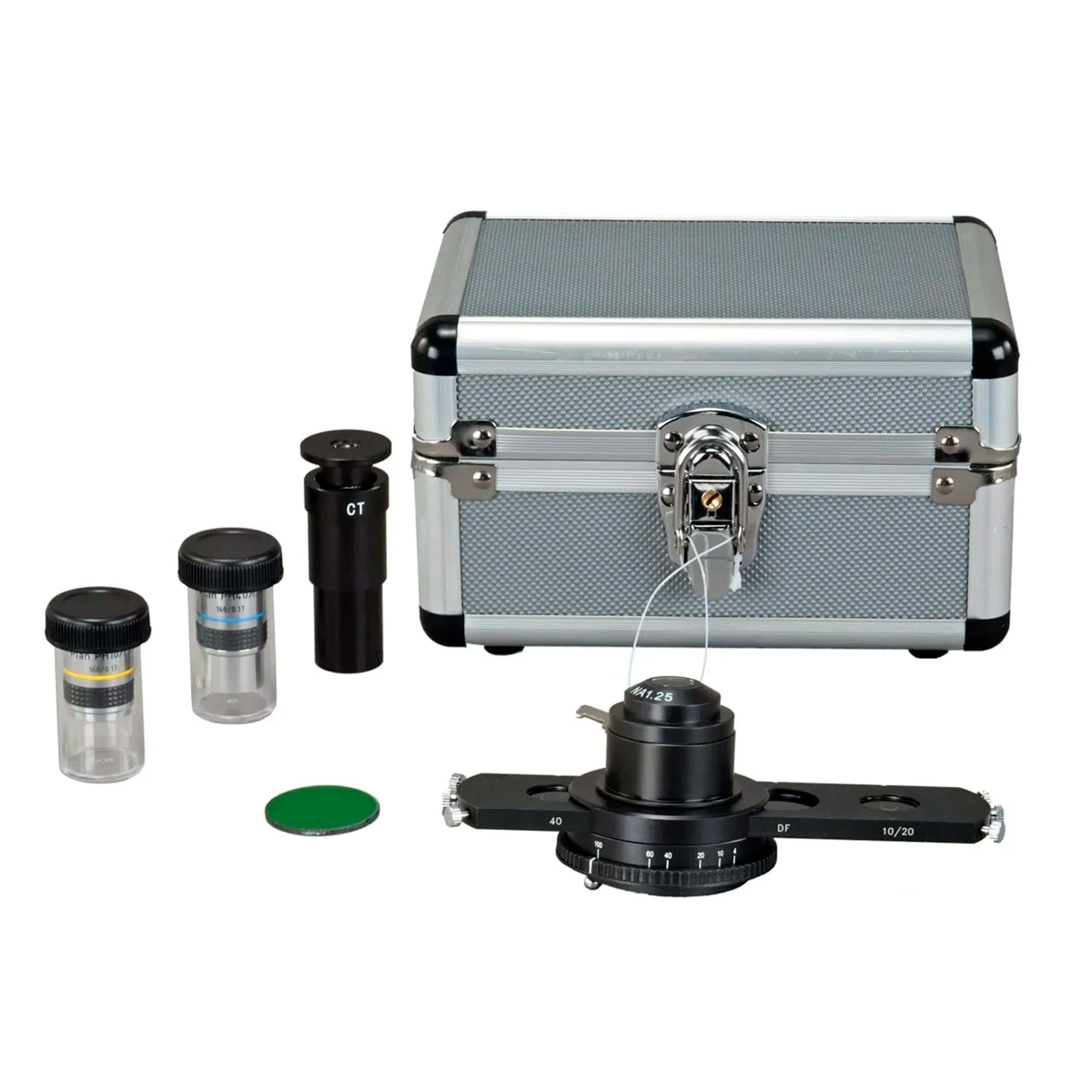 Kit de Contraste de Fases PLAN OMAX de Campo Escuro e Campo Claro para Microscópios Compostos com Maleta de Transporte