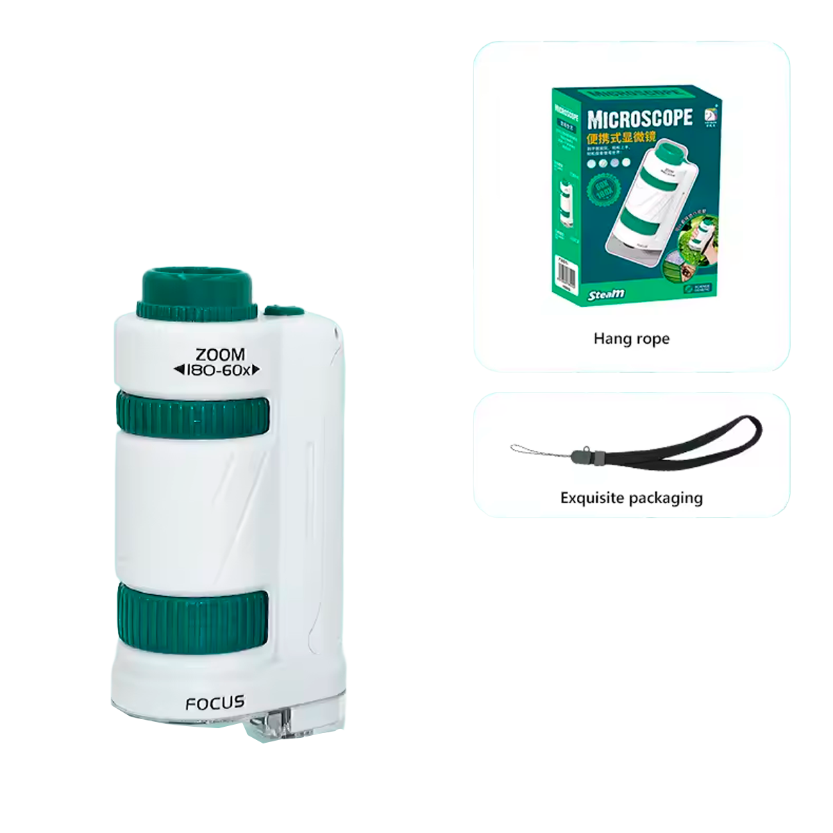 Kit de Microscópio Portátil 60×-120×/180× para Aprendizado Científico (+6)