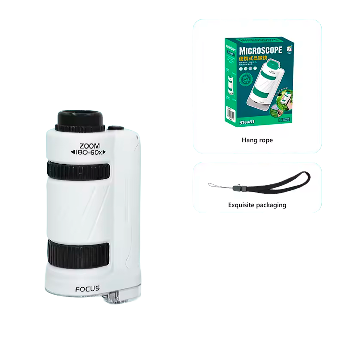 Kit de Microscópio Portátil 60×-120×/180× para Aprendizado Científico (+6)