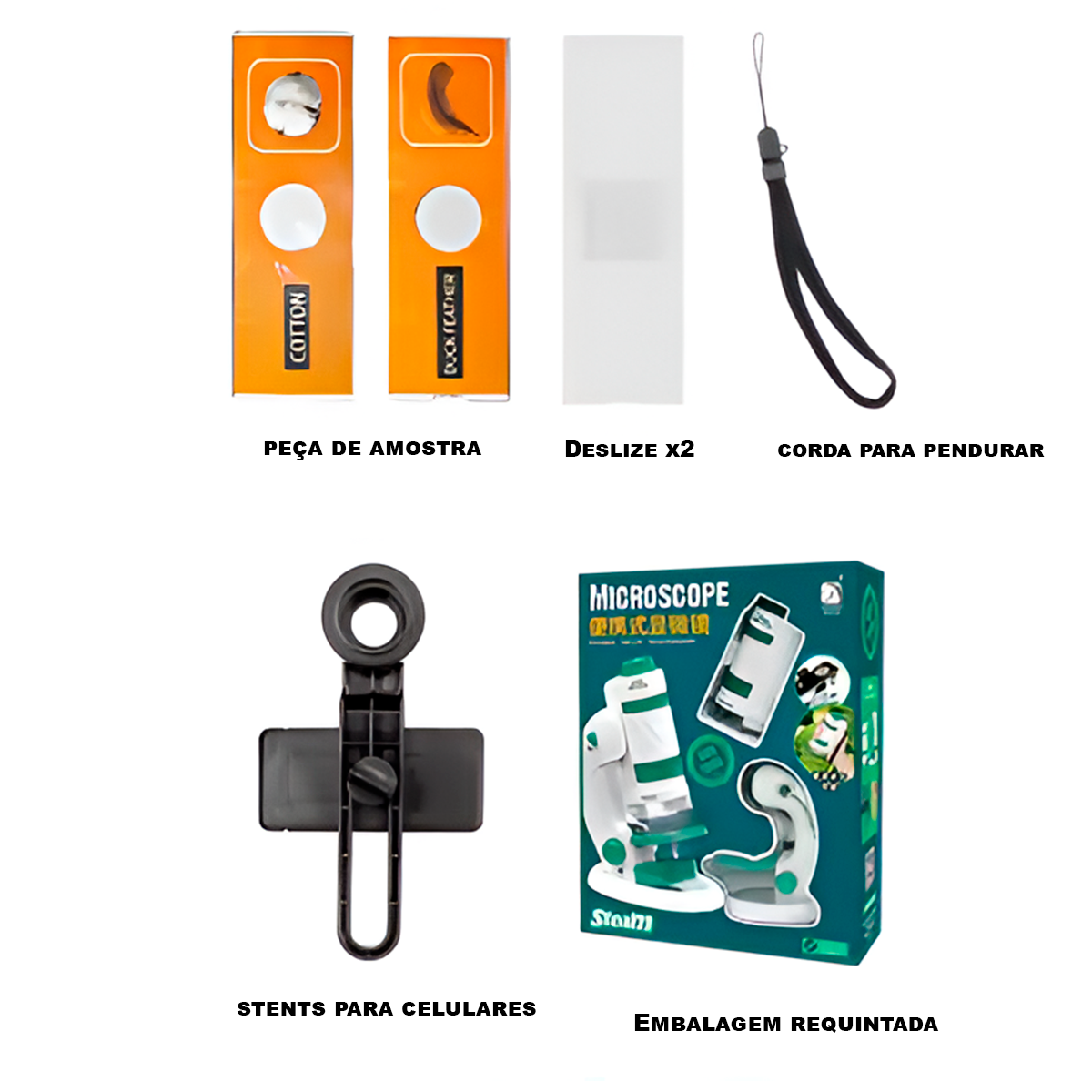 Kit de Microscópio Portátil 60×-120×/180× para Aprendizado Científico (+6)