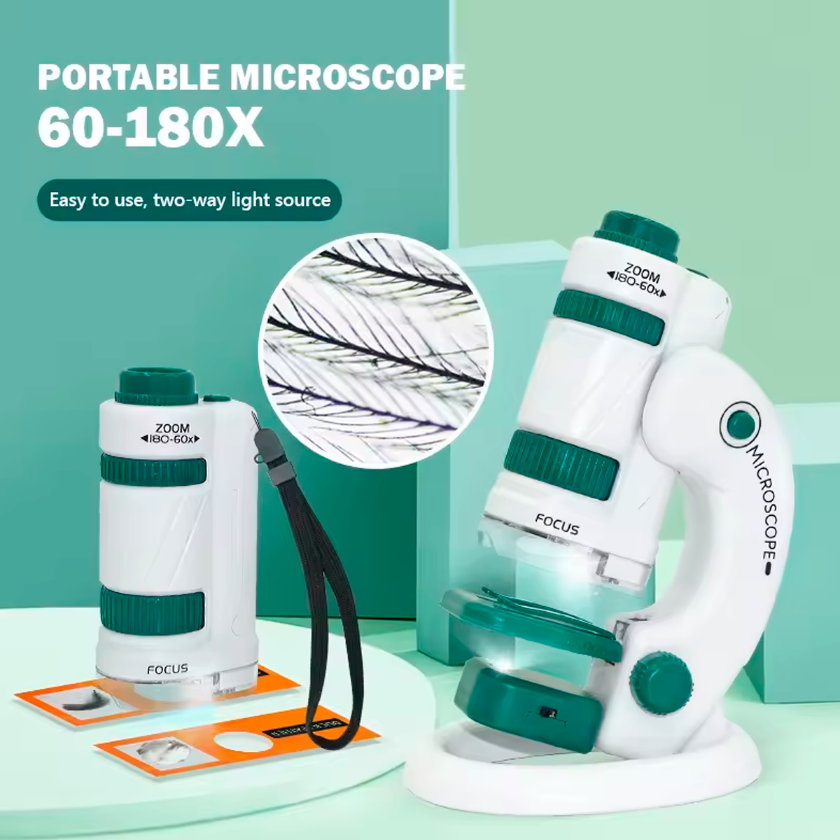 Kit de Microscópio Portátil 60×-120×/180× para Aprendizado Científico (+6)