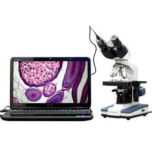 Microscópio Binocular Composto Amscope / 40X-2500X - Câmera USB 3D 5,0MP