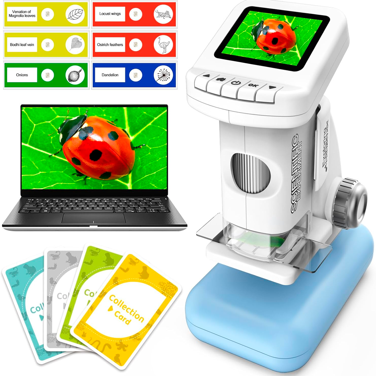 Microscópio Infantil 1200X Portátil de Bolso Digital com Tela de 2" Função Foto/Vídeo Recarregável para EstudanteS (+12)