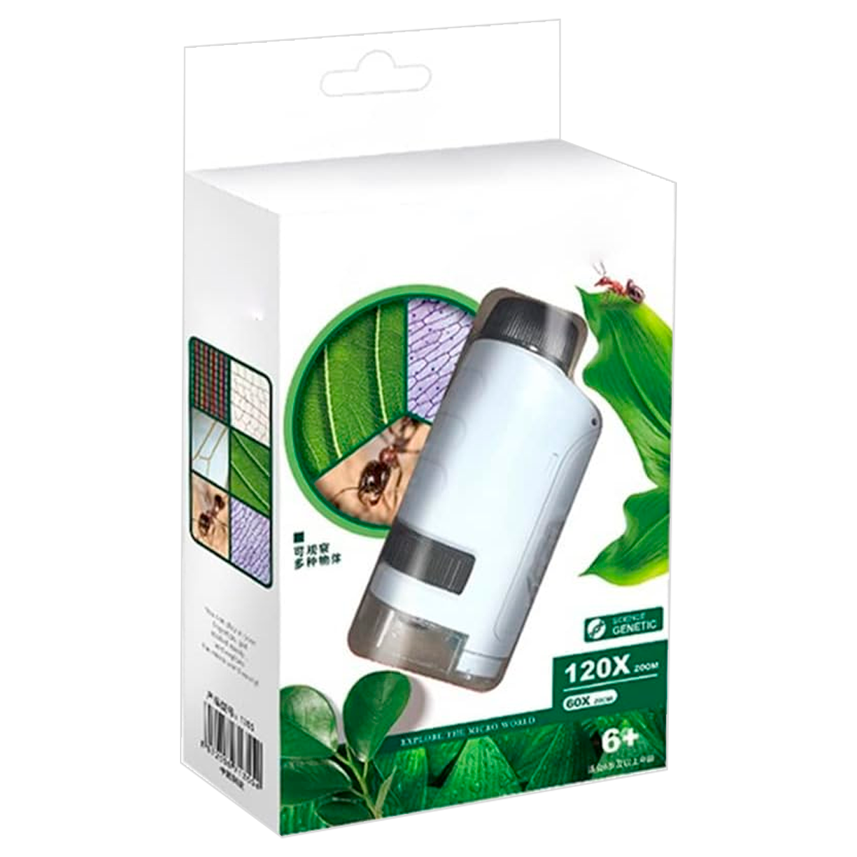 Microscópio de Bolso para Crianças: Brinquedo Científico Educativo com LED 60–120x (+6)