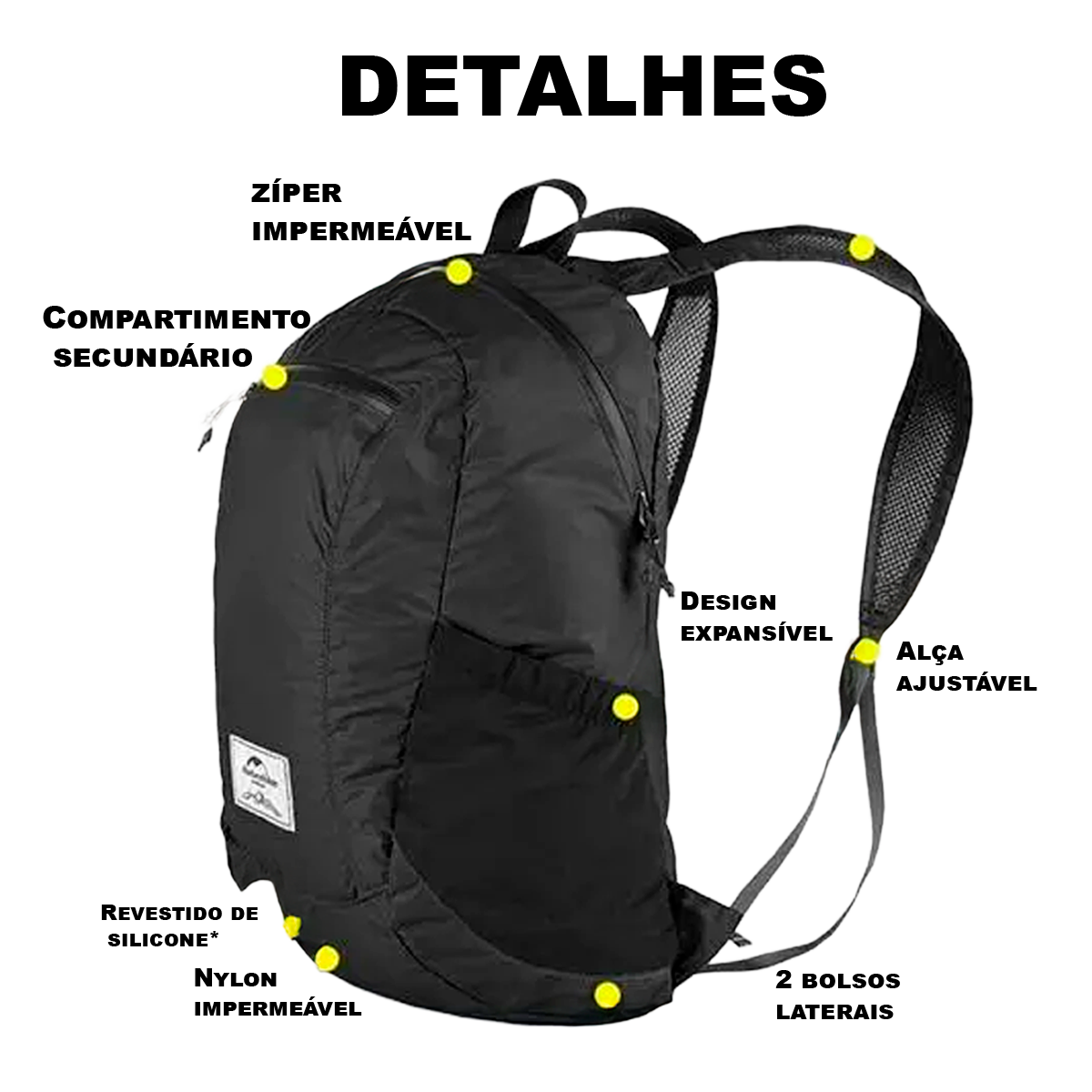 Mochila Dobrável Naturehike de 18L com Tecido Impermeável 30D e Zíper YKK Selado