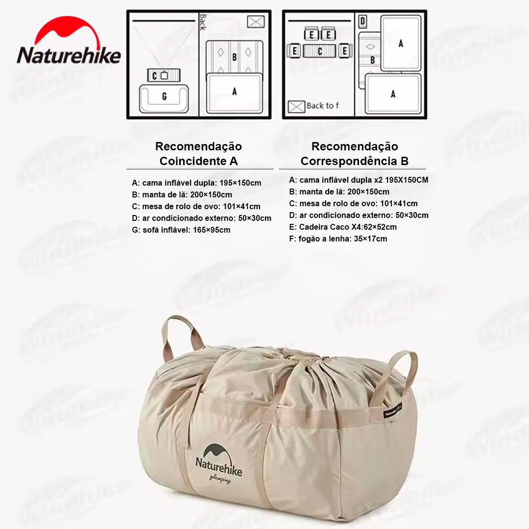 Naturehike 17.2 Grande Tenda Inflável Cabine Familiar 1 Quarto 1 Sala de Estar com Lareira Camping Glamping