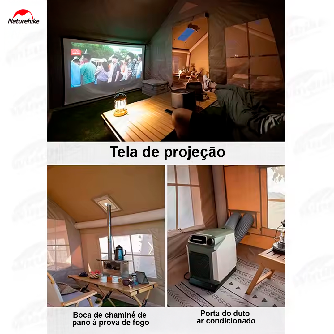 Naturehike 17.2 Grande Tenda Inflável Cabine Familiar 1 Quarto 1 Sala de Estar com Lareira Camping Glamping