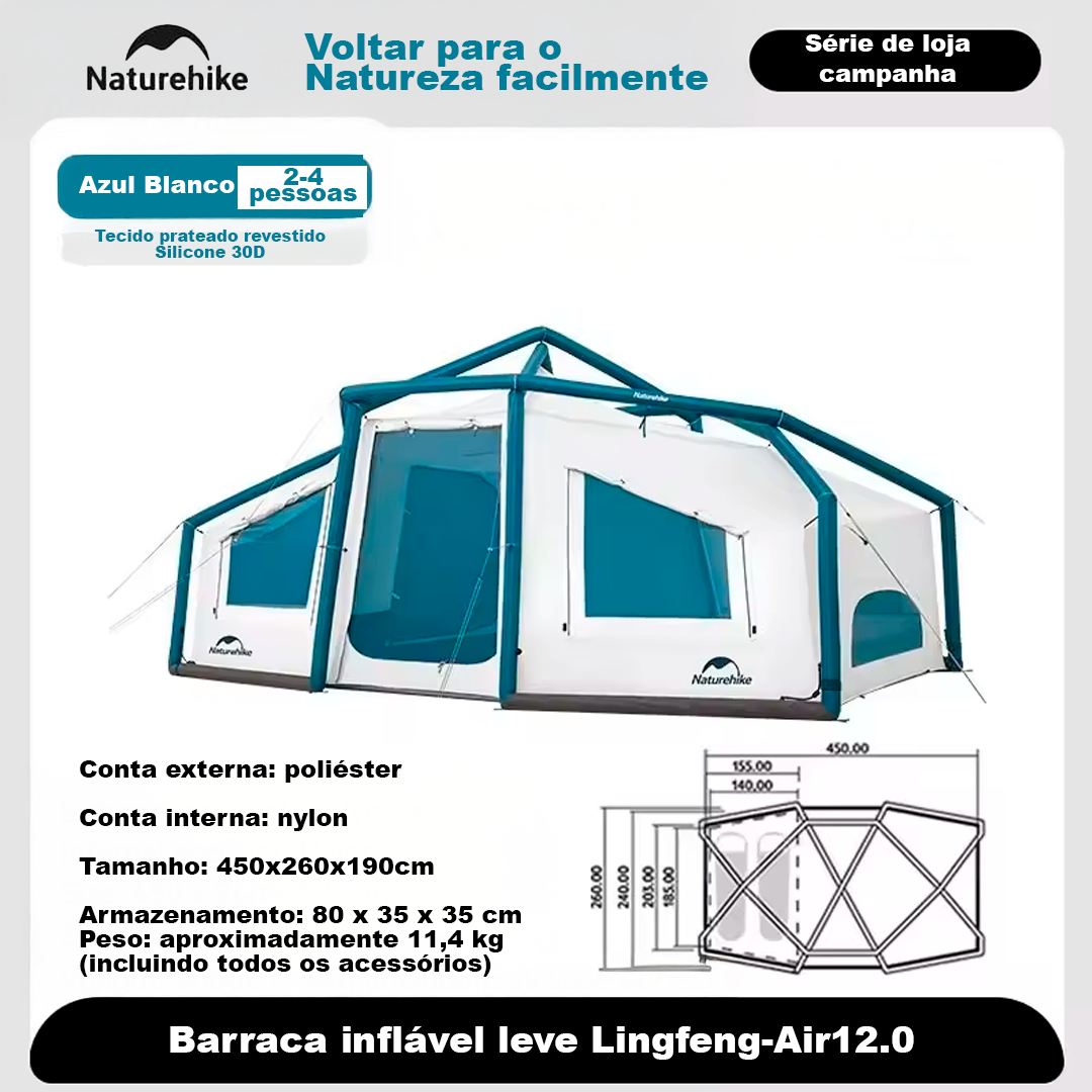 Naturehike AIR 12.0 Lightweight Inflatable Tent 2-4 Person Waterproof Ventilated 3 Season Camping Beach
