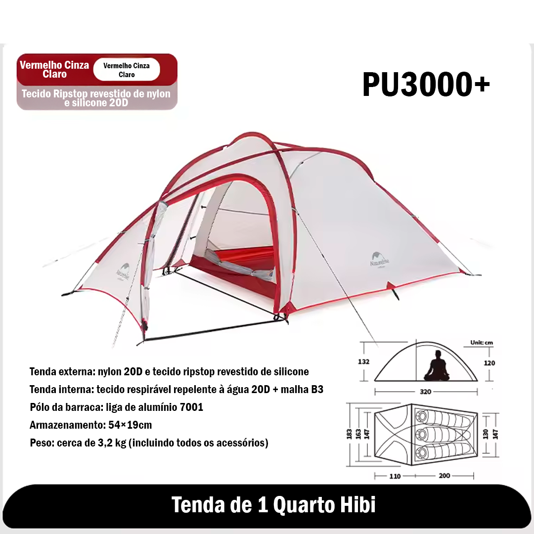Naturehike Hiby Tenda de Acampamento Ultraleve à Prova d'Água com um Quarto e uma Sala de Estar