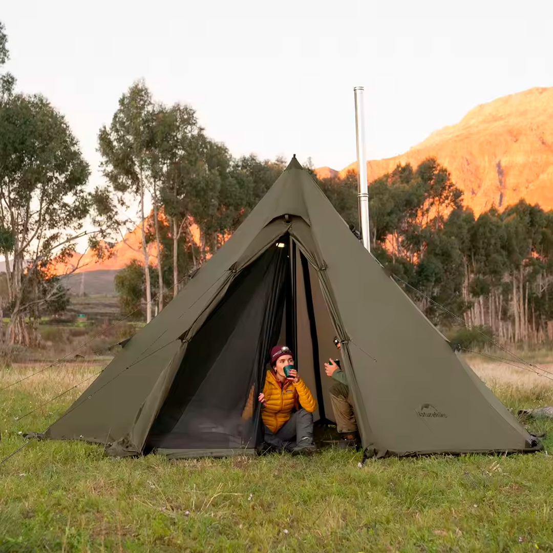 Naturehike Octagonal Indian Style Pyramid Glamping Tent with Fireplace Hole and Outdoor Kitchen