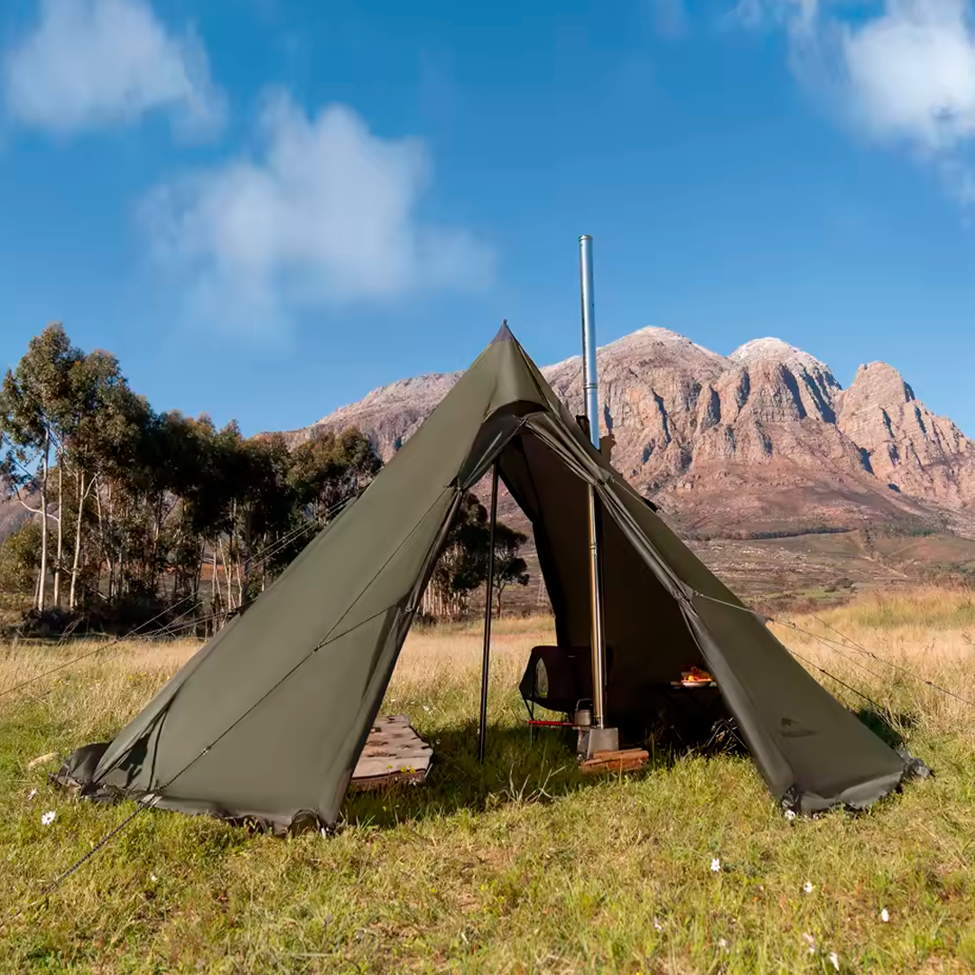 Naturehike Octagonal Indian Style Pyramid Glamping Tent with Fireplace Hole and Outdoor Kitchen