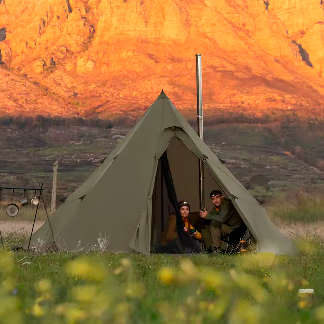Naturehike Octagonal Indian Style Pyramid Glamping Tent with Fireplace Hole and Outdoor Kitchen