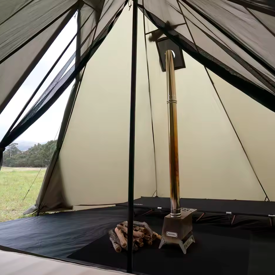 Naturehike Octagonal Indian Style Pyramid Glamping Tent with Fireplace Hole and Outdoor Kitchen