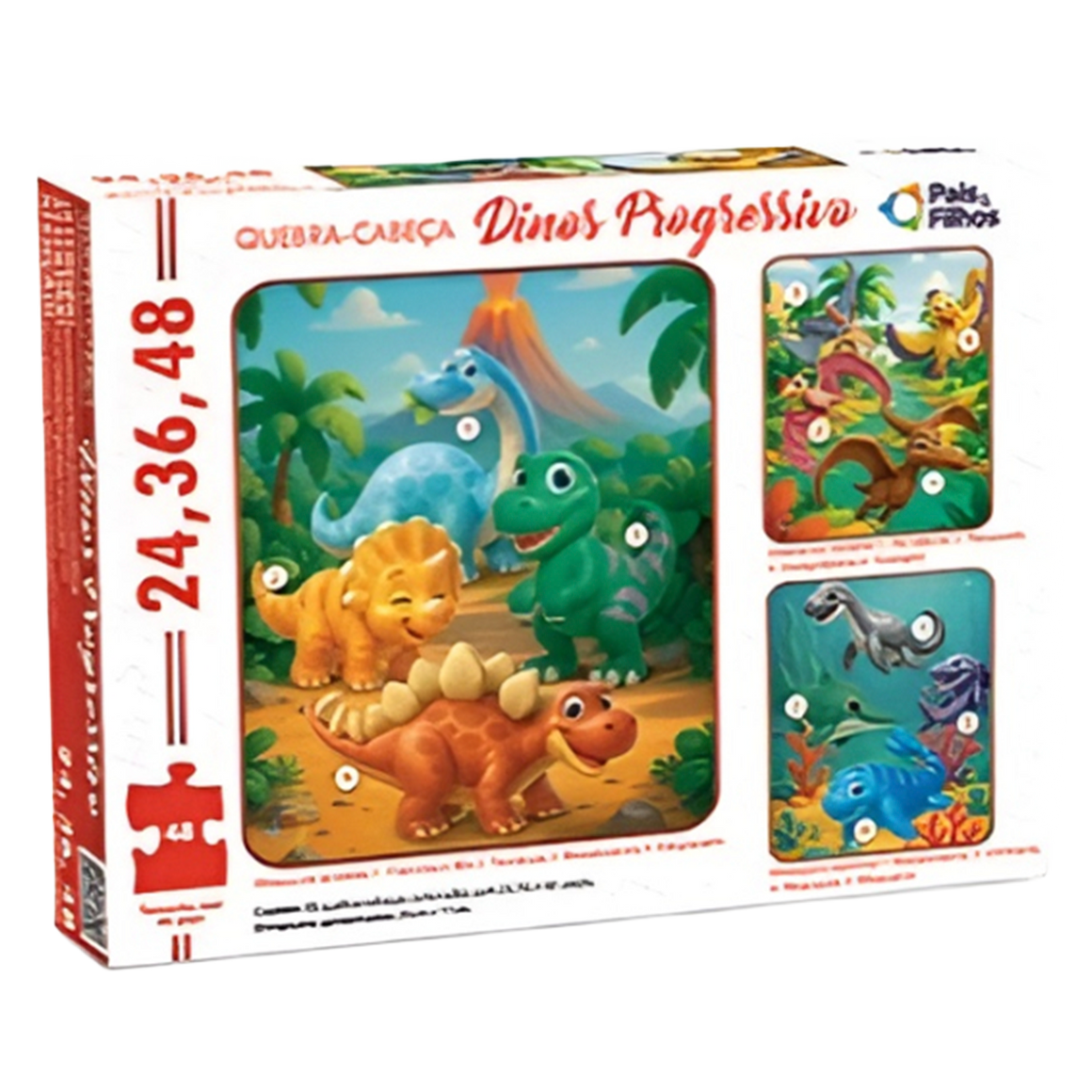 Quebra-Cabeça Dinos Progressivo 48 Peças (+4)