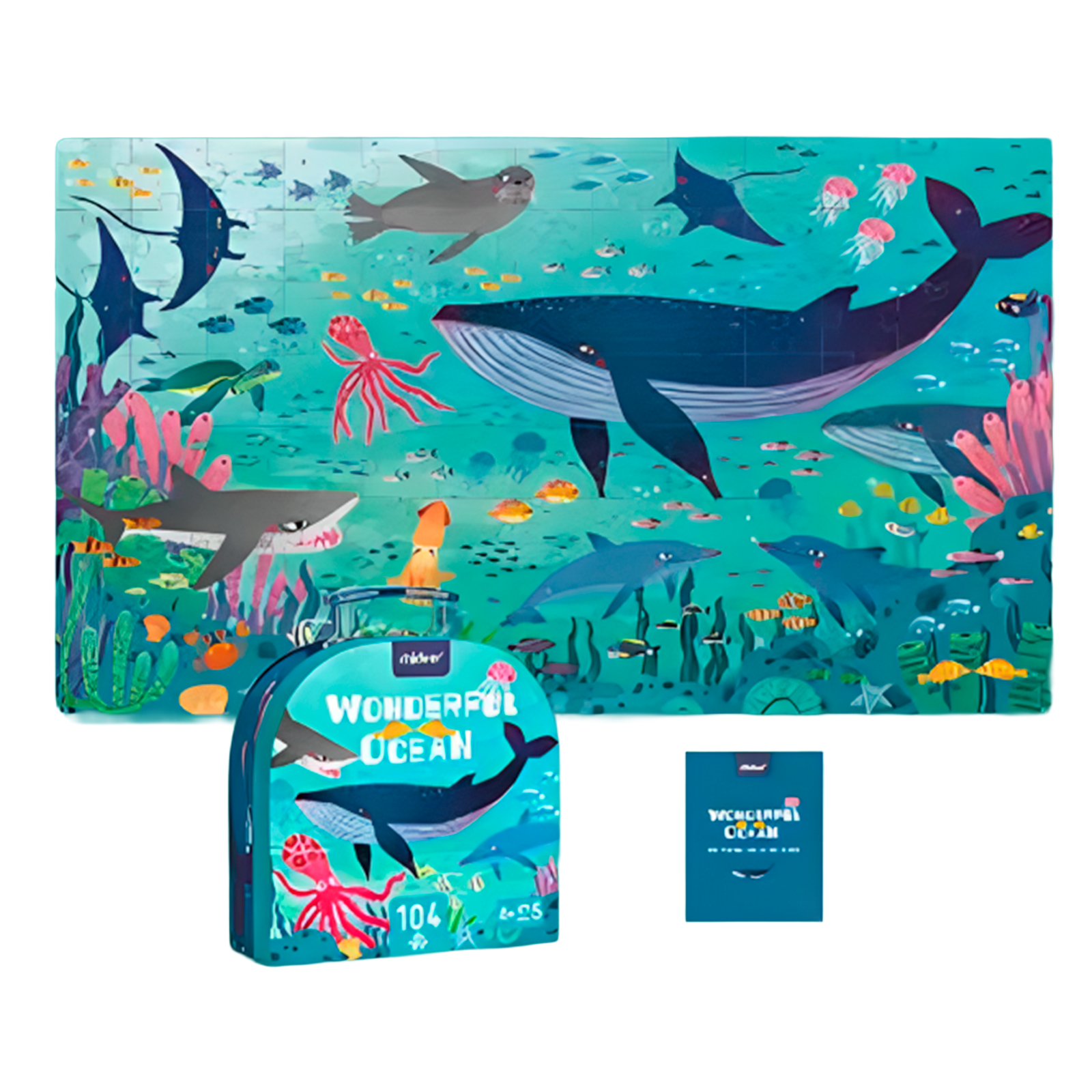 Quebra-Cabeça Mideer de Animais Marinhos com Caixa de Transporte 104 Peças (+3)