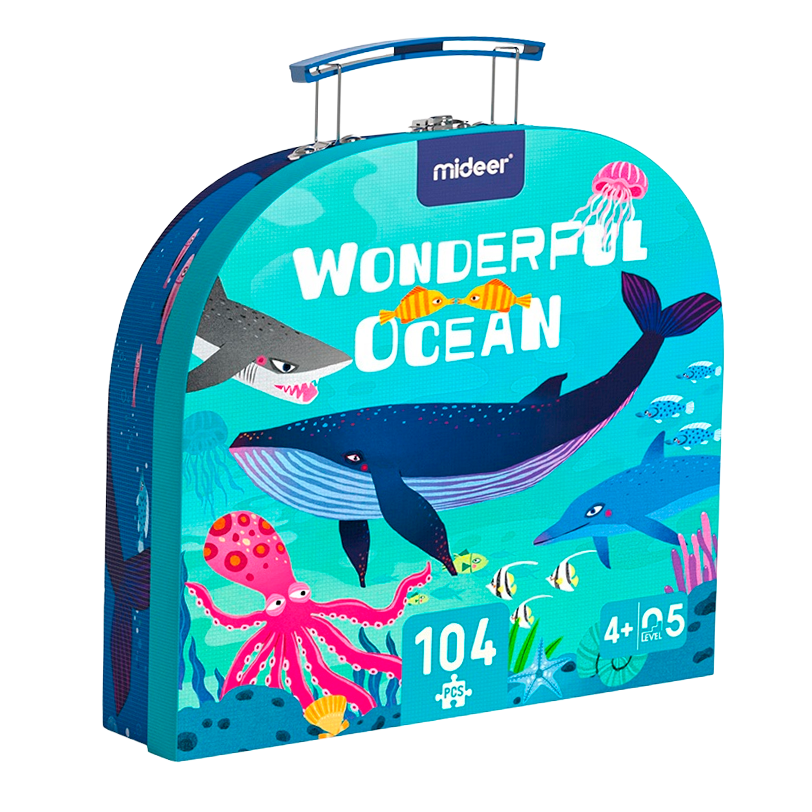 Quebra-Cabeça Mideer de Animais Marinhos com Caixa de Transporte 104 Peças (+3)