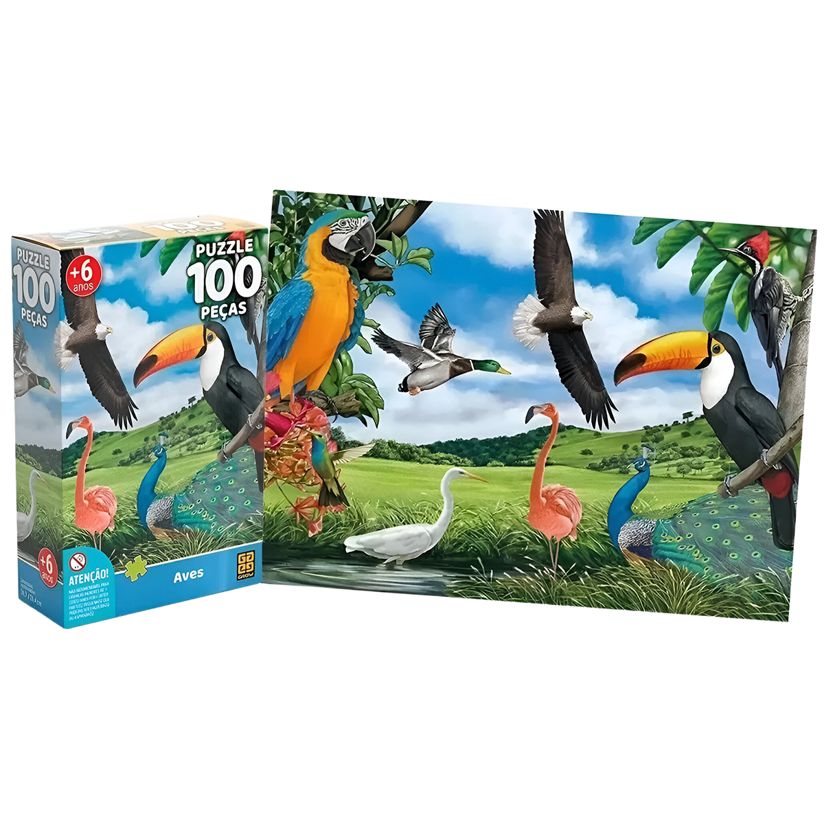 Quebra-Cabeça de Aves para Crianças – 100 Peças (+6)