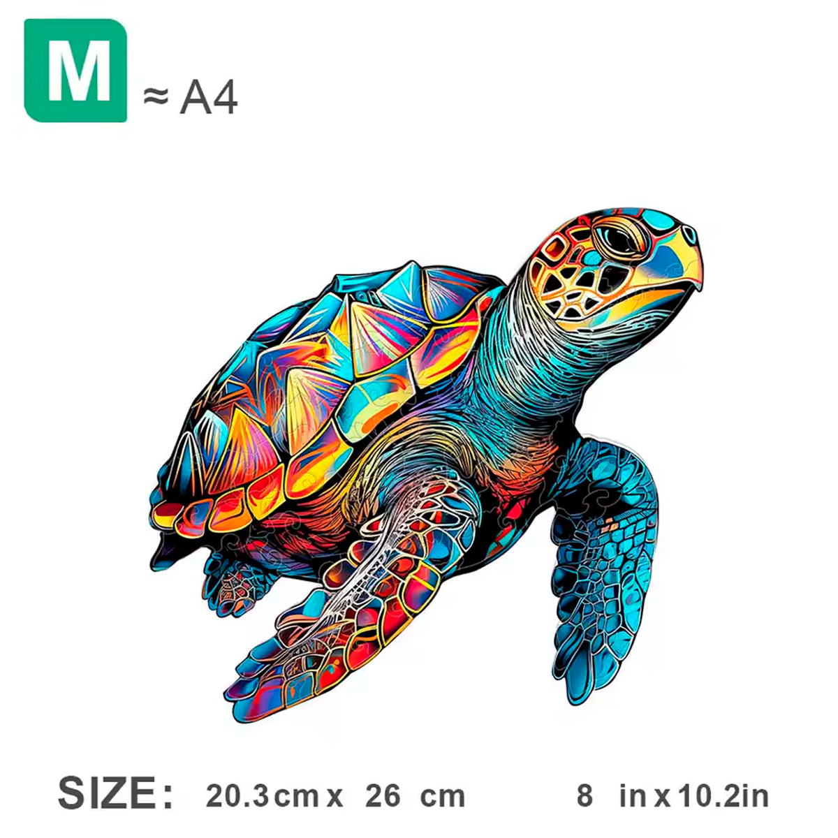 Quebra-Cabeça de Madeira de uma Tartaruga em Pop Art Digital (A partir de +3)