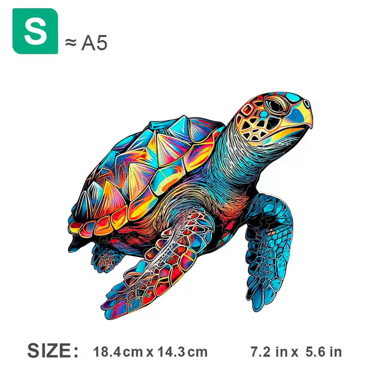 Quebra-Cabeça de Madeira de uma Tartaruga em Pop Art Digital (A partir de +3)